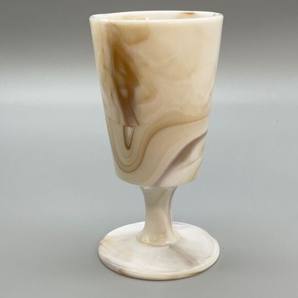 Vintage Slag Glass Goblet Vase Carmel Swirl - Picture 6 of 15